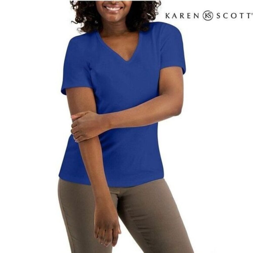 KAREN SCOTT Women's Cotton V-Neck Short Sleeve  Tee‎ Top